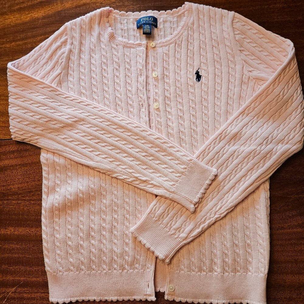 Polo Ralph Lauren NWOT Pink Mini-Cable Cotton Cardigan Girls LG Sweater